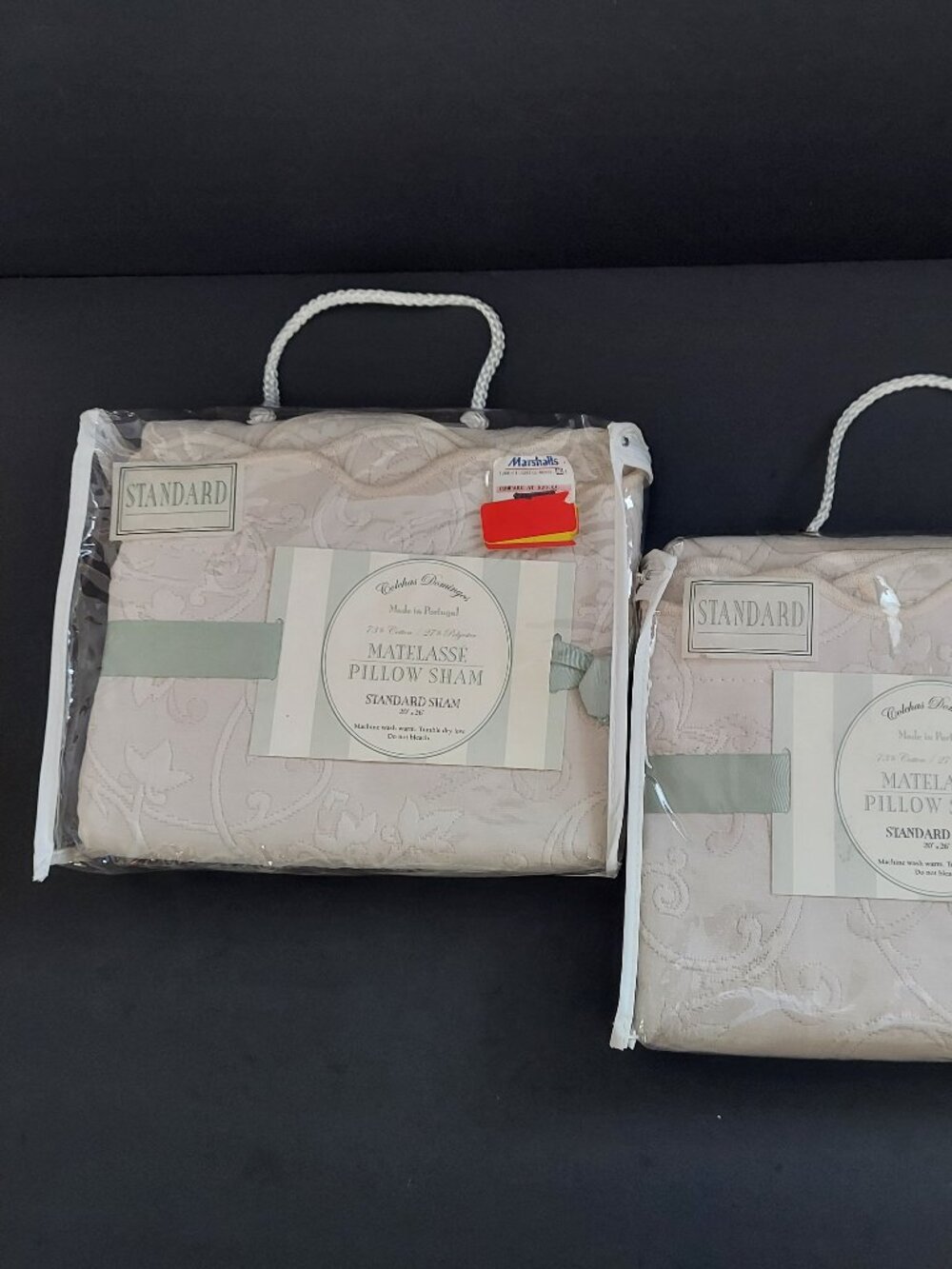 NWT Set of 2 Colchas Domingos Matelasse Standard Pillow Shams 20"x 26" Lt Beige